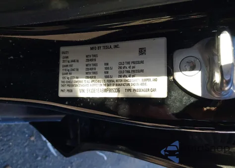 2021 Tesla Model 3 Standard Range Plus Rear-Wheel Drive из США, поврежденный, VIN 5YJ3E1EA6MF985336